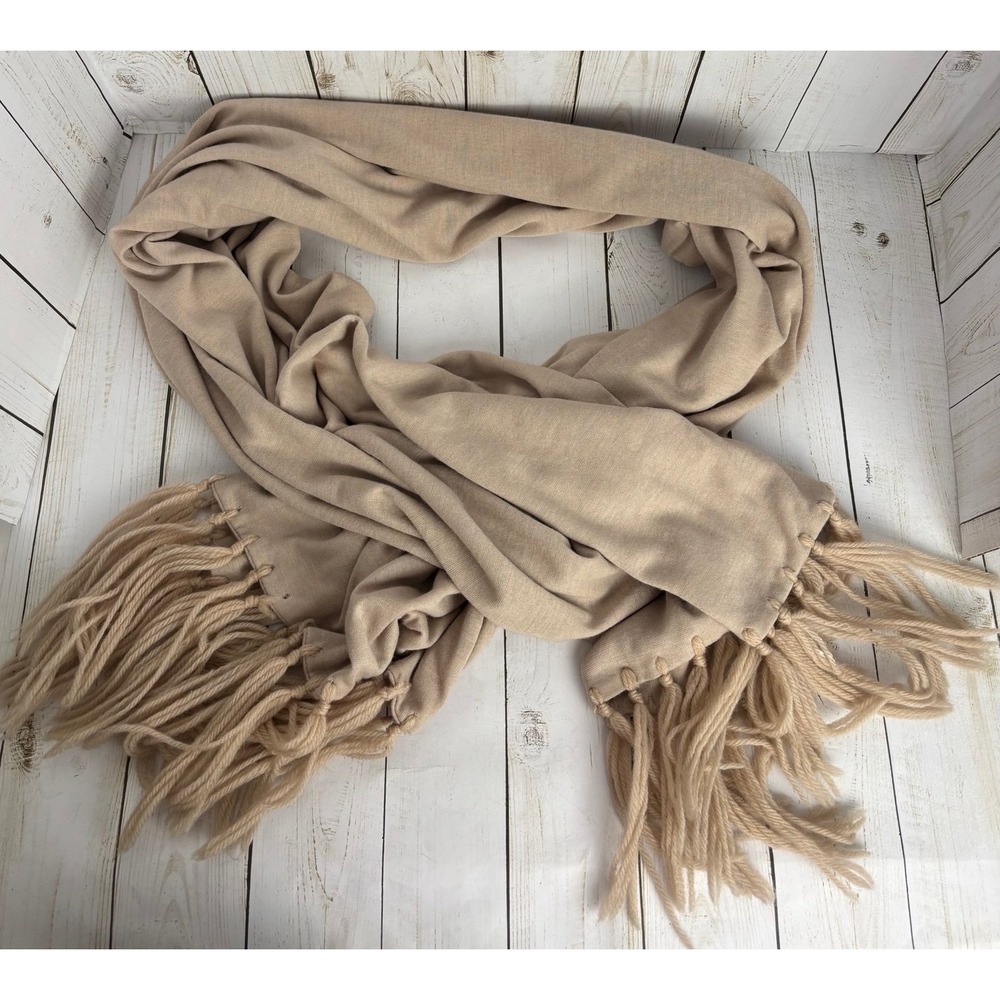 Vintage Emily Wetherby Shawl Wrap‎ Scarf Stole Beige Fringe 1928